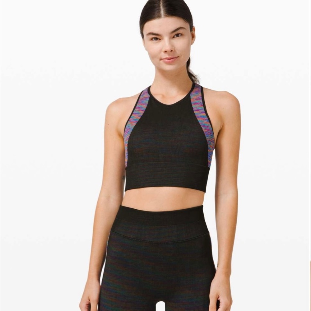 LULULEMON Love Revealed Bra, black/rainbow, never worn. Size 8